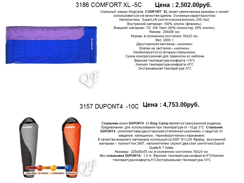 3186 COMFORT XL -5С  Цена : 2,502.00руб.  Спальный мешок KingCamp COMFORT XL